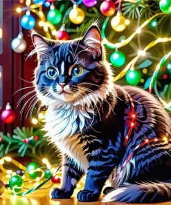 Silly Christmas Cat Art Diamond Painting