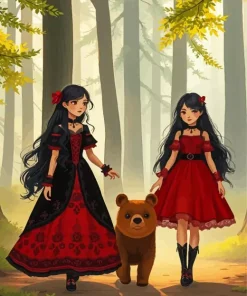 Sisters With Bear Diamond Painting