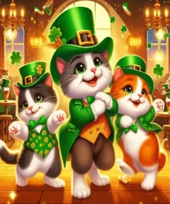 St Patricks Day Cats Diamond Painting