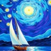 Starry Night Seascape Sailboat Diamond Painting