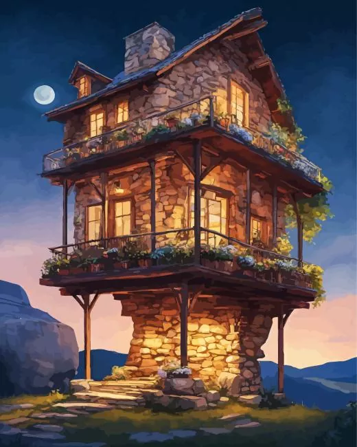 stone house illustration Diamond Paintings Stone House Illustration Diamond Painting