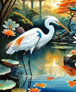 White Egret Diamond Painting