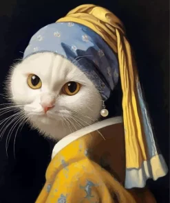 White Girl With A Earl Earring Cat Art Diamond Painting