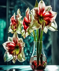 White Glass Amaryllis Vase Diamond Painting